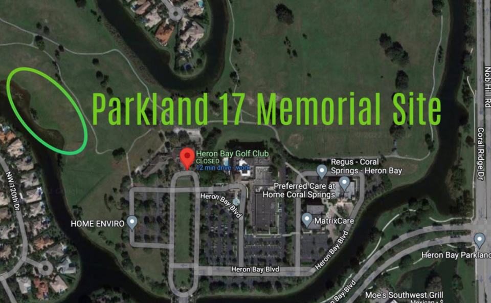 A map showing the location of the memorial, which will be on a 150-acre preserve on the border of Coral Springs and Parkland.