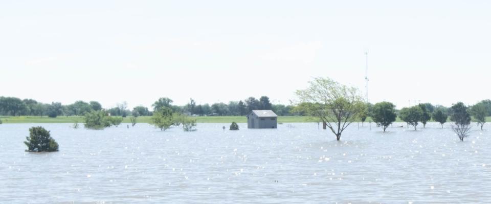 The bathrooms at Mcdonald Lake near Coulter Street are immersed in water from recent heavy rains.