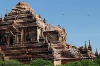 The top of a collapsed pagoda is seen after an earthquake in Bagan, Myanmar August 25, 2016. REUTERS/Soe Zeya Tun