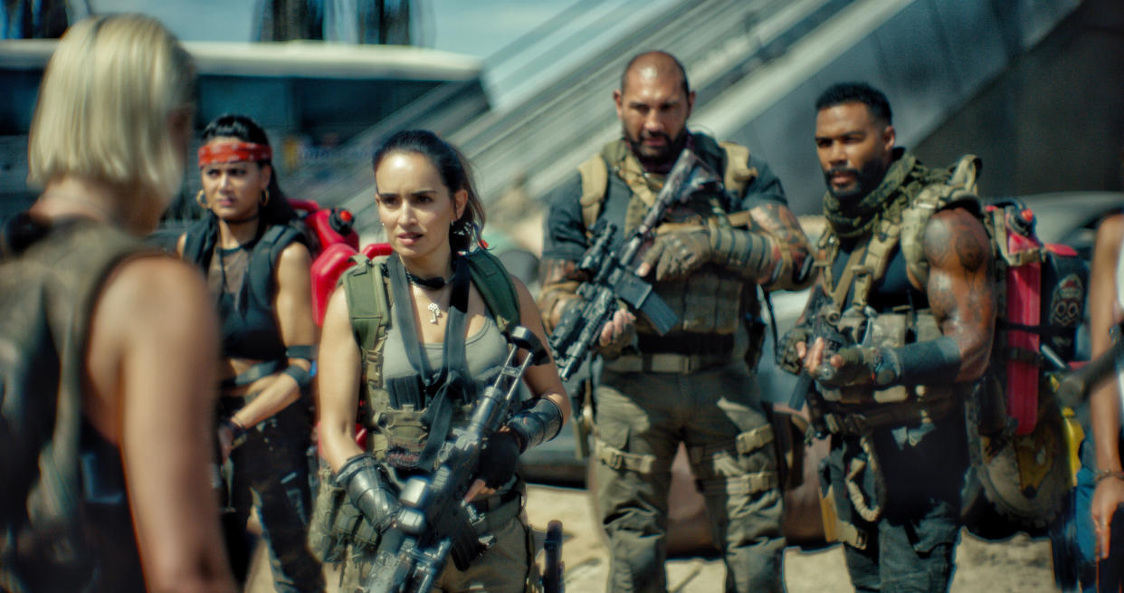 The cast of 'Army of the Dead' from left to right: Nora Arnezeder, Samantha Win, Ana de la Reguera, Dave Bautista and Omari Hardwick (Photo: Netflix)