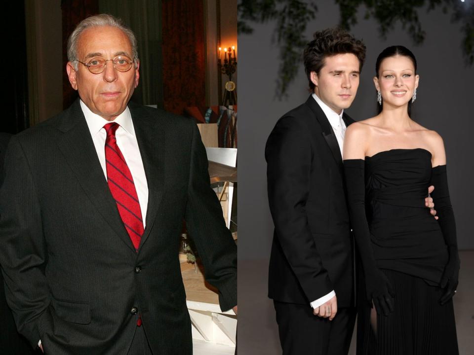 Nelson Peltz (left) and Brooklyn Beckham and daughter Nicola Peltz (Getty)