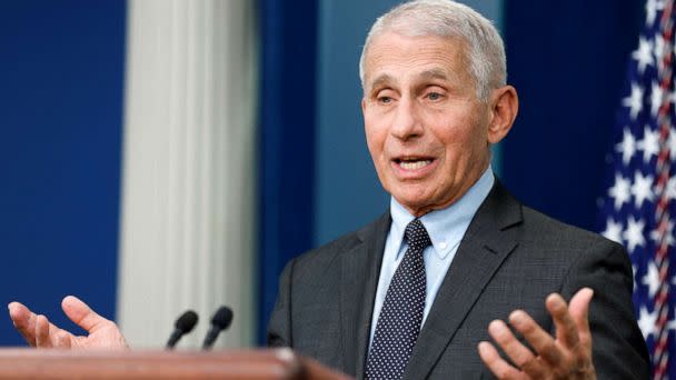 PHOTO: NIH National Institute of Allergy and Infectious Diseases Director Anthony Fauci joins White House Press Secretary Karine Jean-Pierre for the daily press briefing at the White House, Nov. 22, 2022. (Jonathan Ernst/Reuters)