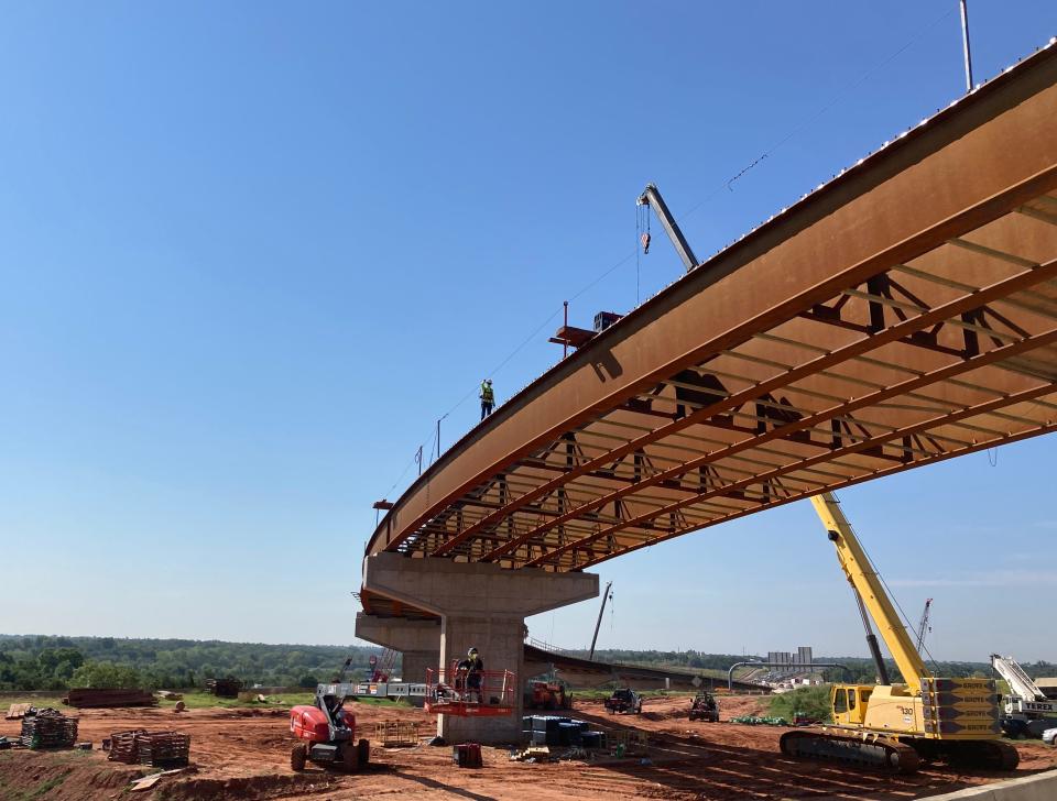 A new northbound Interstate flyover to go west over Interstate 44 in Oklahoma City is one of several major highway construction projects underway. Travel is on the rise, but the fuel taxes funding such projects is on the decline.