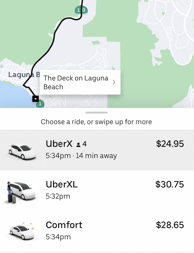 prices for an Uber ride