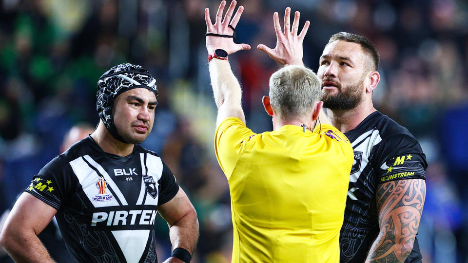 Jared Waerea-Hargreaves was sent to the sin-bin for a hit Ireland coach Ged Corcoran labelled a 'dog shot'. (Photo by Alex Dodd - CameraSport via Getty Images)