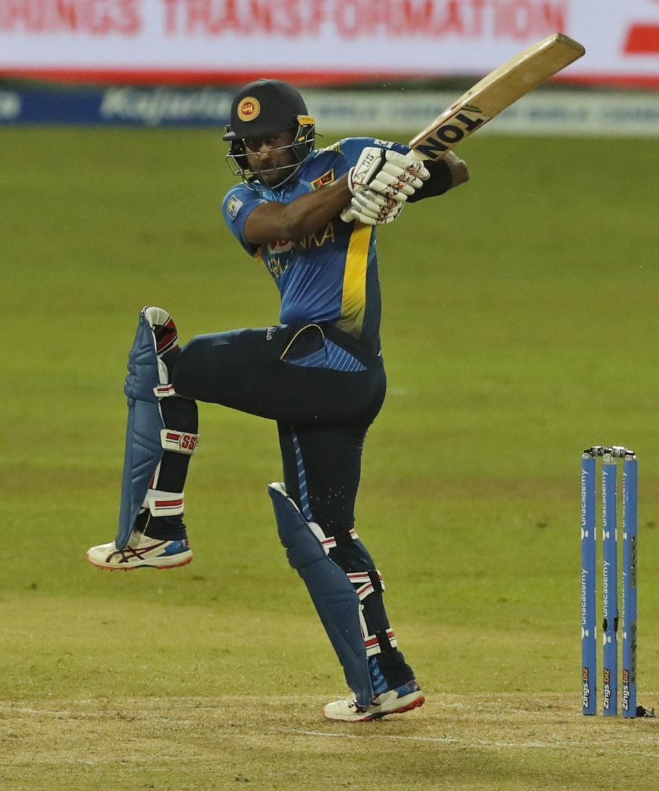 Sri Lanka’s Avishka Fernando bats during the third one day international cricket match between Sri Lanka and India in Colombo, Sri Lanka, Friday, July 23, 2021. (AP Photo/Eranga Jayawardena)