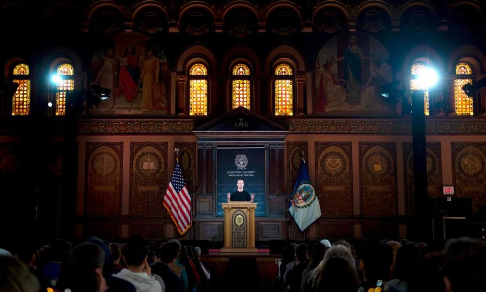 Mark Zuckerberg speaks at Georgetown University in Washington DC