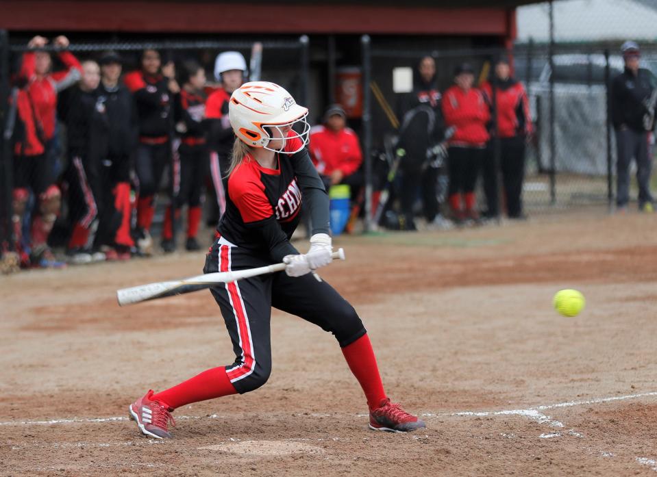 Richmond sophomore Kamdyn DePew swings at a pitch during a game against Hagerstown April 16, 2022.