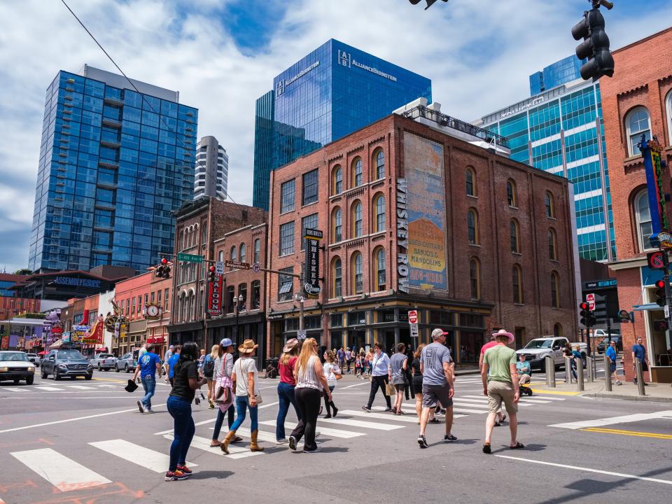 People walking in downtown Nashville.