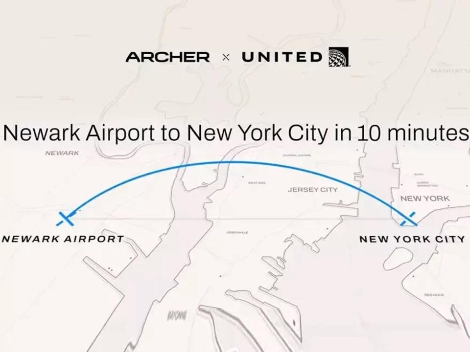 Archer and United's route between Downtown Manhattan and Newark.
