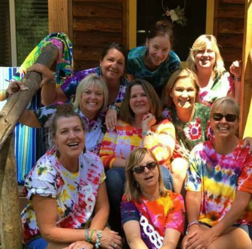 Sabrina Call, front left, poses for a photo with her group of friends, affectionately called “the Posse.” The women first met as students at Borah High School and recently reconnected. Call died in a skydiving accident near Lodi, California, on April 17.