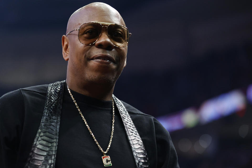 Dave Chappelle looks on during the 2022 NBA All-Star Game at Rocket Mortgage Fieldhouse on February 20, 2022 in Cleveland, Ohio. (Photo by Tim Nwachukwu/Getty Images)