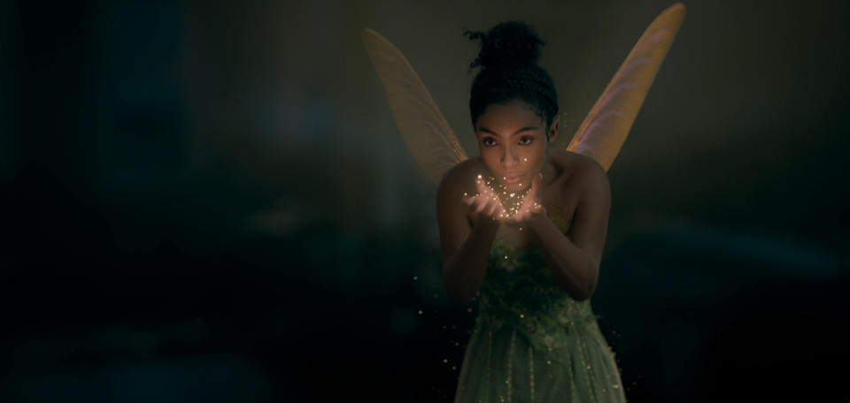 Yara Shahidi as Tinkerbell in Disney's live-action Peter Pan & Wendy, exclusively on Disney+. Photo courtesy of Disney. © 2023 Disney Enterprises, Inc. All Rights Reserved. Copyright	© 2023 Disney Enterprises, Inc. All Rights Reserved.