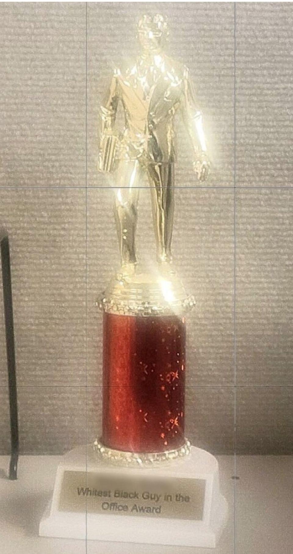 This photo, as it was provided, shows a trophy reportedly given to a Wilmington police detective in 2019. The trophy has become the center of an internal probe three years later.