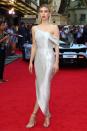 <p>The actress wore an asymmetrical metallic dress for a special UK screening of <em>Fast & Furious: Hobbs & Shaw.</em></p>