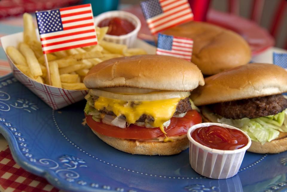 cheese burgers, barbeque hamburger, july fourth labor day picnic food