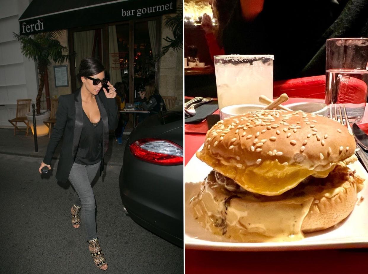 Kim Kardashian at Ferdi in Paris, France in April, 2014 (L) and the author's meal at Ferdi in November, 2022 (R).