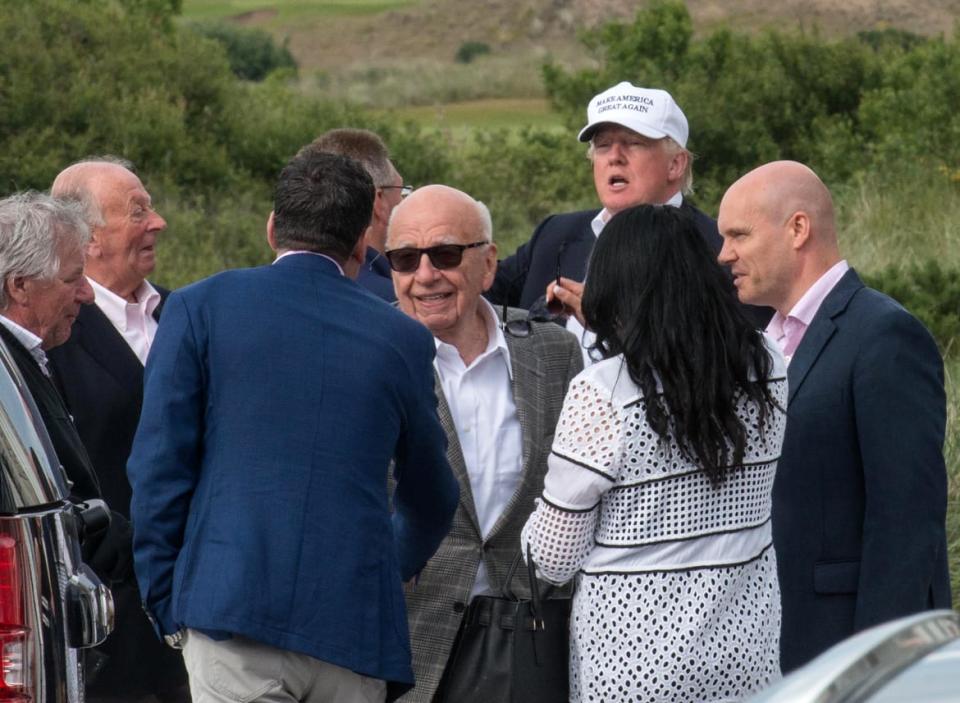 <div class="inline-image__caption"><p>Donald Trump leaves with Australian born media magnate Rupert Murdoch after a tour of his International Golf Links course north of Aberdeen on the east coast of Scotland on June 25, 2016.</p></div> <div class="inline-image__credit">MICHAL WACHUCIK/AFP via Getty Images</div>