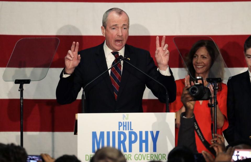 Phil Murphy speaks to supporters during a Democratic primary election watch party at the Robert Treat Hotel, Tuesday, June 6, 2017, at in Newark, N.J. (JULIO CORTEZ / AP)