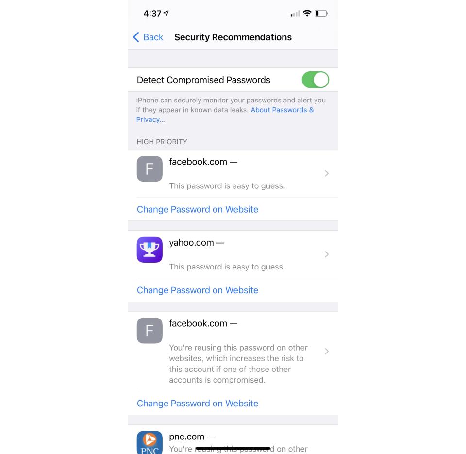 Your iPhone can show you what passwords you are reusing or have been compromised in data leaks. (Image: Howley)