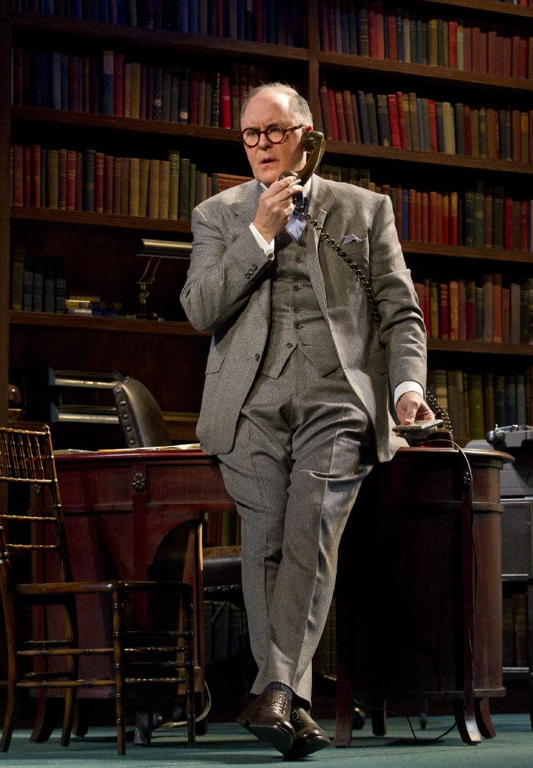 In this theater image released by Boneau/Bryan-Brown, John Lithgow portrays columnist and political pundit Joseph Alsop in a scene from the play "The Columnist," playing at the Samuel J. Friedman Theatre in New York. (AP Photo/Boneau/Bryan-Brown, Joan Marcus)