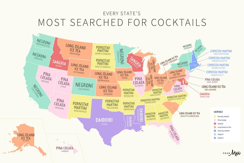 A map of The US' Most Searched For Cocktails