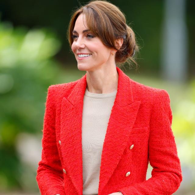 Kate Middleton continues her corporate looks in a red Zara blazer and  trousers