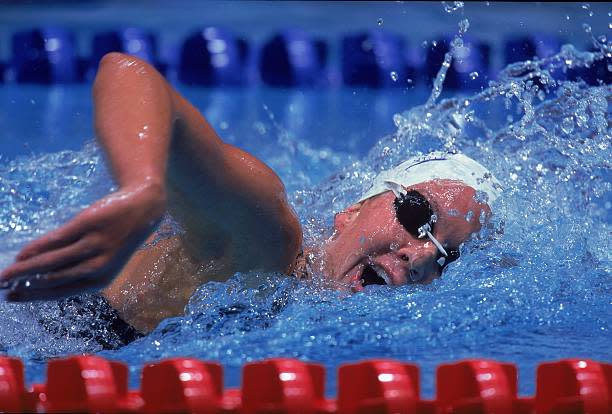9 Aug 2000: Brooke Bennett swims in the Women’s 400 meter Freestyle Event during the US Olympic Swim Trials at the Indiana University Natatorium in Indianapolis, Indiana.Mandatory Credit: Al Bello /Allsport
