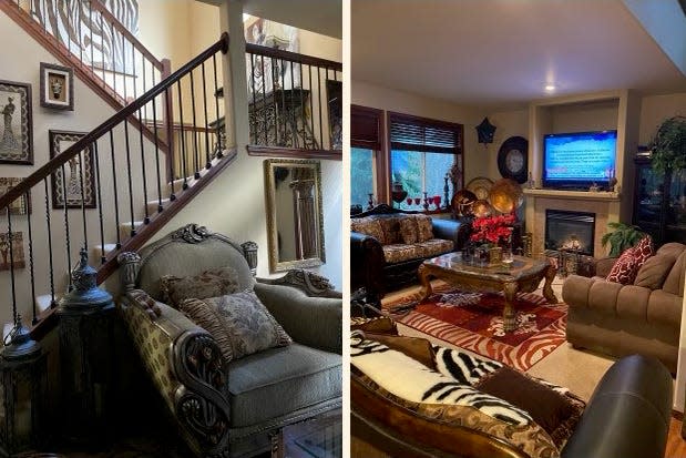 Nicole Chambers put extra cash toward decorating her apartment, placing her favorite chair in the sitting room, left. At right is her former living room. Chambers is one of hundreds of Black women who were filed against for eviction, a USA TODAY investigation found. The 44-year-old nurse was evicted from her home in Auburn, Wash., during the pandemic.