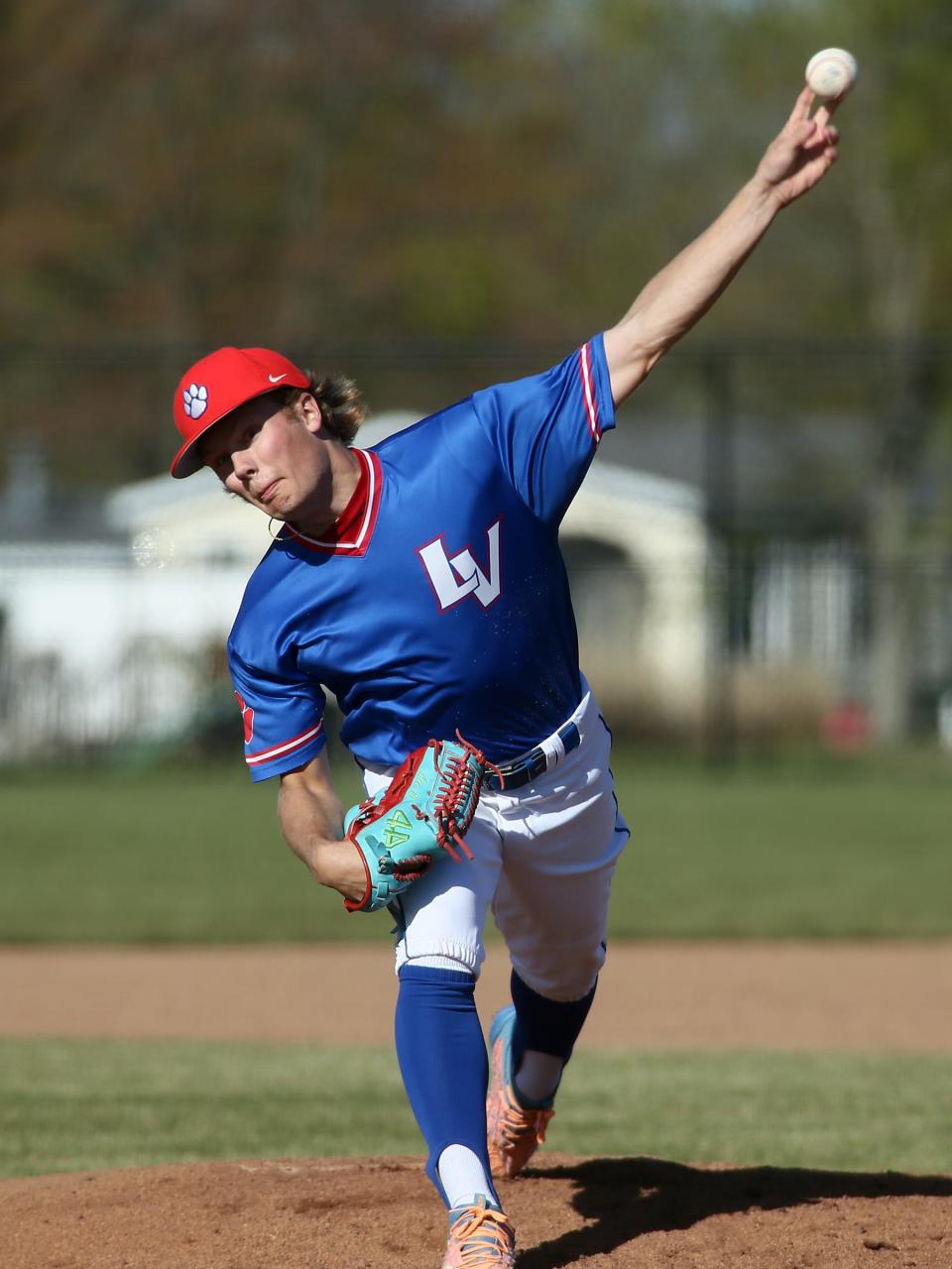 Licking Valley's Evan Lichtenauer pitches against Watkins Memorial on Monday.