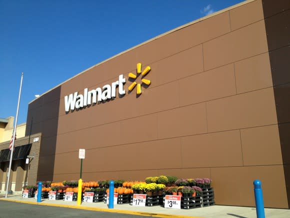 The outside of a Walmart store.