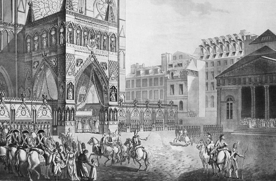 Coronation of Napoleon I, 2 December 1804. Arrival of the Emperor and the Empress Josephine at Notre Dame, Paris. Engraving.