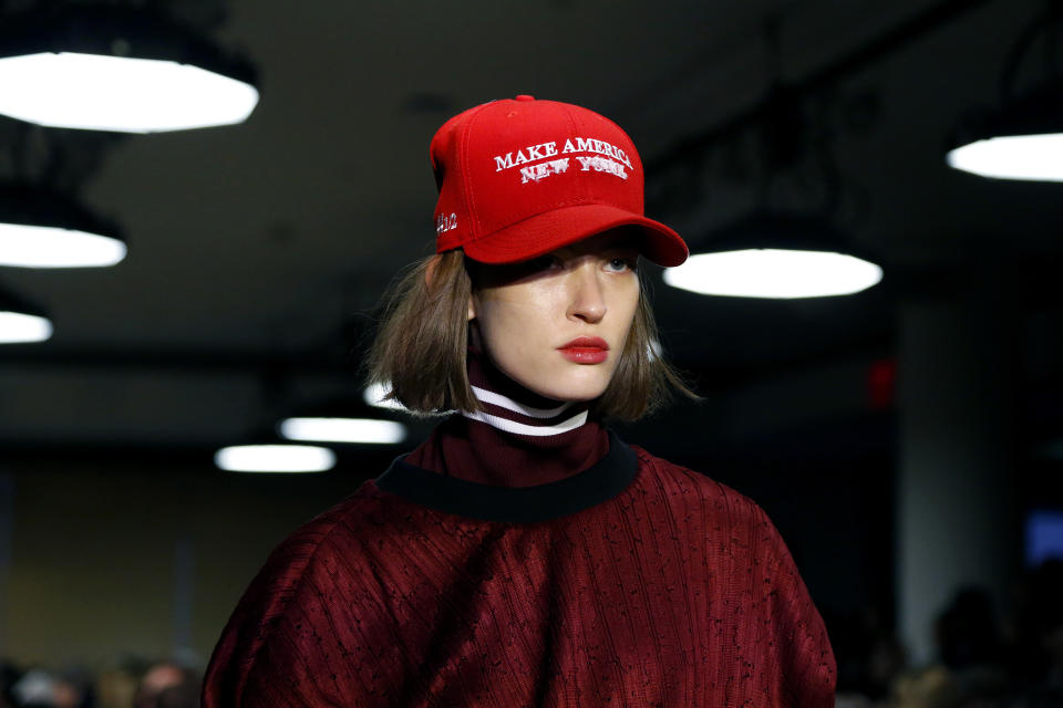 For AW17, New York-based duo Public School riffed on Trump’s campaign slogan [Photo: Getty]