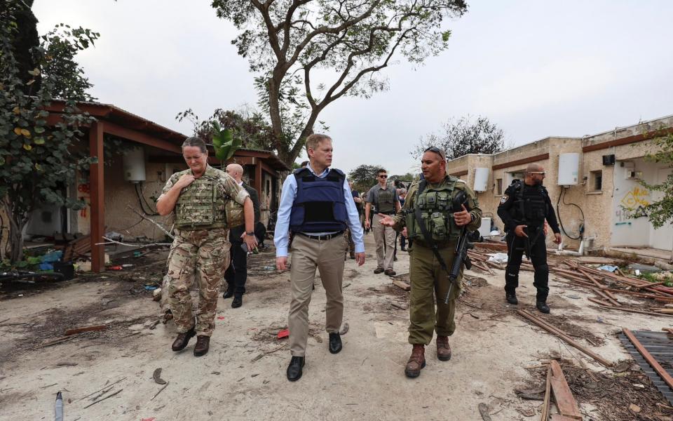 Grant Shapps walking through Kibbutz Kfar Aza two months to the day since Hamas’ terror attack.
