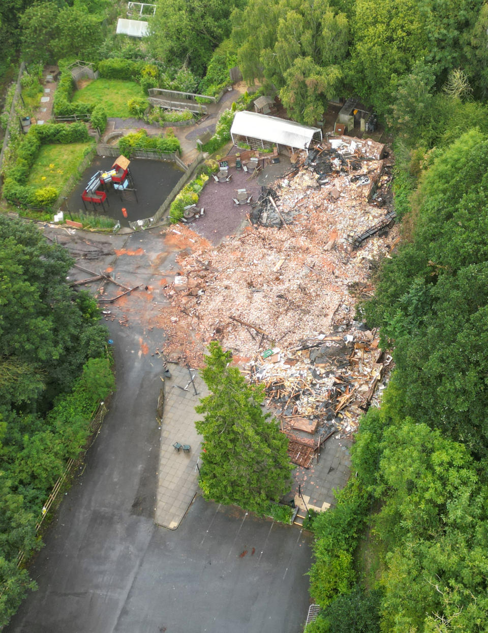 The rubble of the Crooked House pub on Tuesday. (PA)