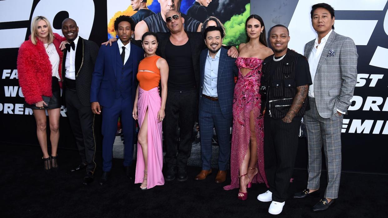 Mandatory Credit: Photo by Jordan Strauss/Invision/AP/Shutterstock (12124760h)Charlize Theron, from left, Tyrese Gibson, Ludacris, Anna Sawai, Vin Diesel, Justin Lin, Jordana Brewster, Shad Moss, and Sung Kang arrive at the Los Angeles premiere of "F9: Fast & Furious 9" at the TCL Chinese Theatre onPremiere of "F9: Fast & Furious 9", Los Angeles, United States - 18 Jun 2021.