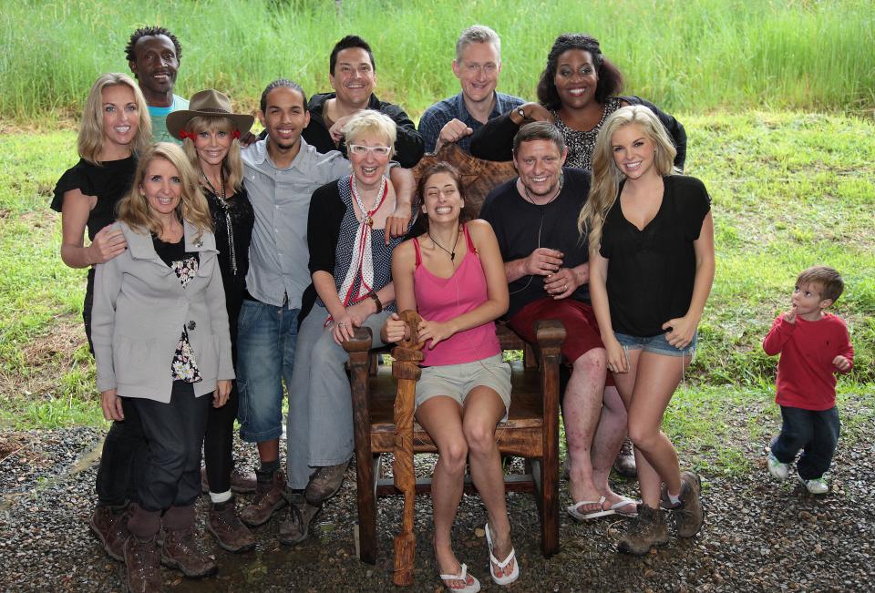 Queen of the Jungle Stacey Solomon with - left to right - Sheryl Gascoigne, Gillian McKeith, Linford Christie, Britt Ekland, Aggro Santos, Jenny Eclair, Dom Joly, Lembit Opik, Shaun Ryder, Alison Hammond and Kayla Collins on I'm A Celebrity...Get Me Out Of Here (ITV/Shutterstock)