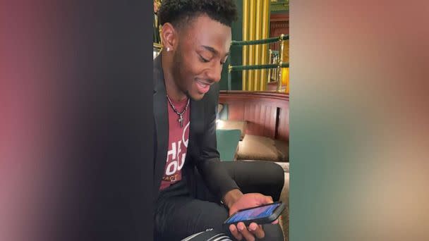 PHOTO: Amir Staten, 17, reacts to learning he is the recipient of a full-ride Bonner Scholars scholarship at Morehouse College. (Courtesy Karlynne Staten)