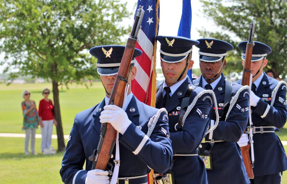 The colors depart the Memorial Day ceremony at Texas State Veterans Cemetery at Abilene on May 27, 2019.