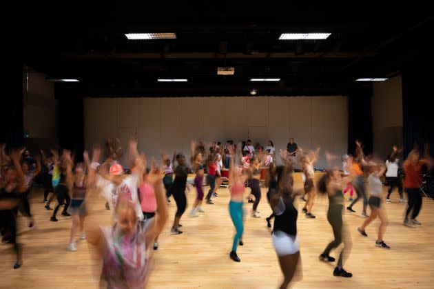 Students in an advanced Samba class rehearse at the Paraiso School of Samba. (Photo: Clara Watt for HuffPost)