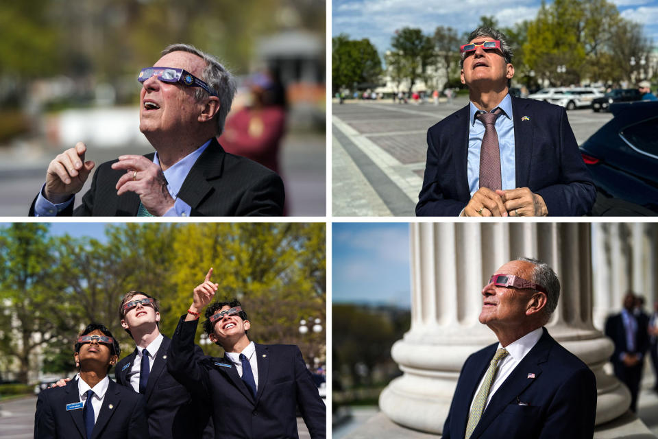 Senatoren und Pagen auf dem Capitol Hill beobachten am Montag die Sonnenfinsternis.  (Frank Thorp V/NBC News)