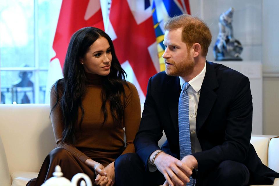 Crisis talks: Harry will meet with his family today while Meghan is in Canada with their young son, Archie (AP)