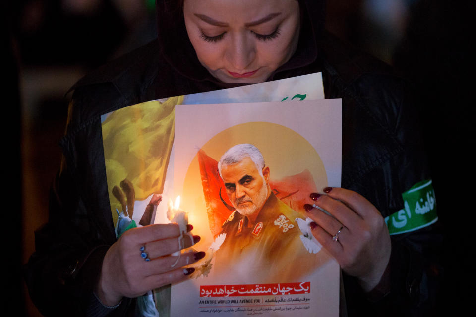 People of Iran in various parts of the country, especially the people of the Iranian capital, lit candles and mourned the night of General Qasem Soleimani's burial, in Tehran, Iran, on June 7, 2019. Mourners packed the streets of Tehran for ceremonies to pay homage to Soleimani, who spearheaded Iran's Middle East operations as commander of the Revolutionary Guards' Quds Force and was killed in a US drone strike on January 3 near Baghdad airport. (Photo by Hamid Vakili/NurPhoto via Getty Images)