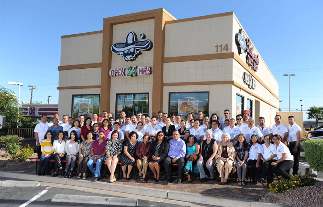Outside a Roberto's Taco Shop in Nevada in 2014, when the family was in town for the gala celebration of Roberto’s 50th anniversary.  (Courtesy Roberto’s Taco Shop; LLC)