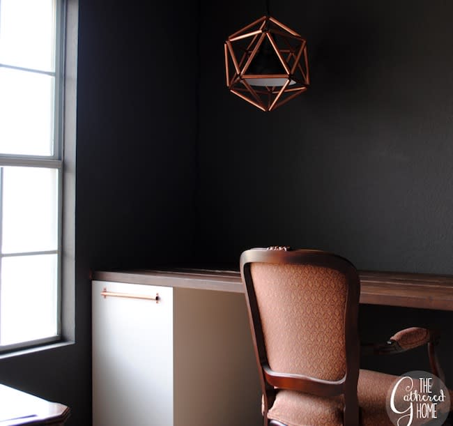 DIY Copper Pipe Icosahedron Light - desk
