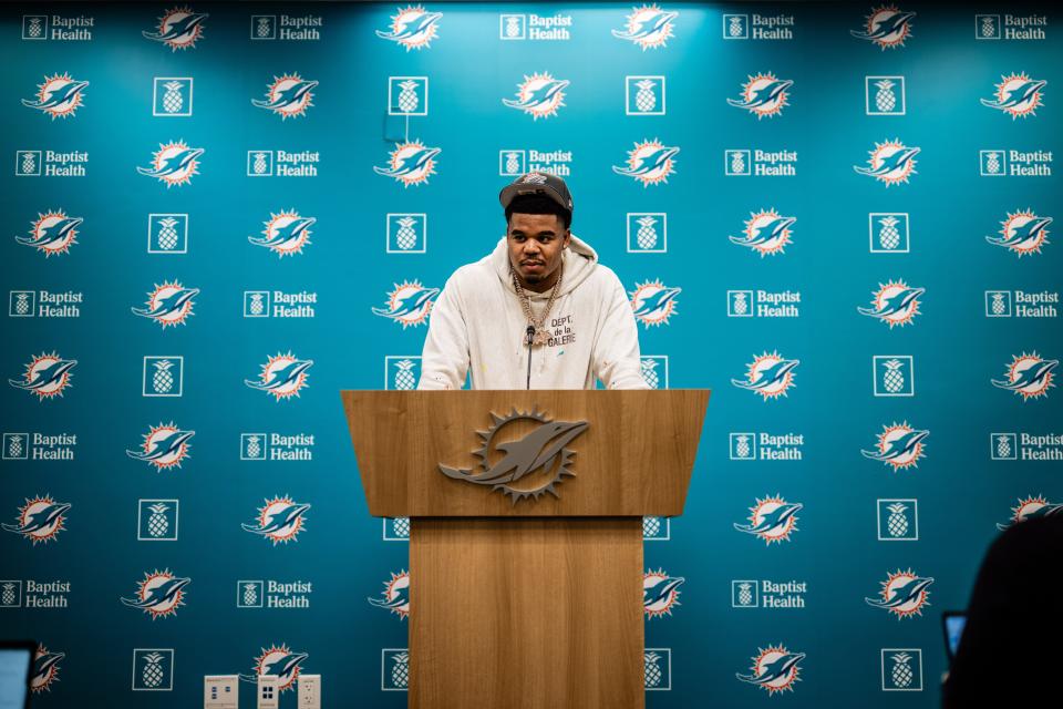 First-round draft pick Chop Robinson meets the media Friday at Dolphins headquarters.