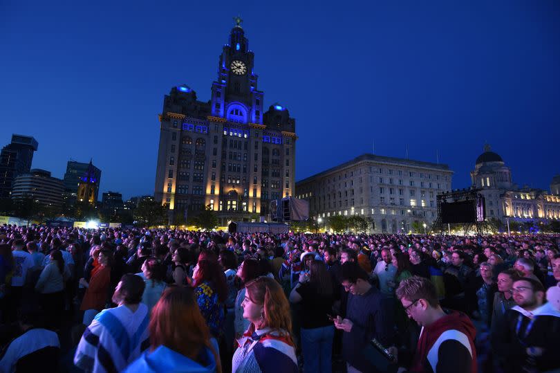 The crowd watching the Eurovision Song Contest at the Eurovision Village.