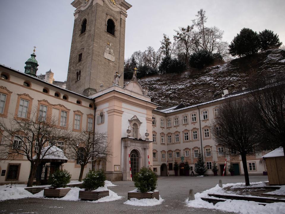 Exterior shot of St. Peter’s Abbey's courtyard in Salzburg, Austria