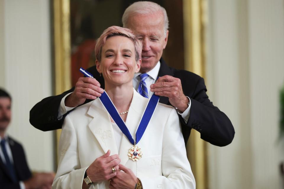 President Joe Biden presents the Presidential Medal of Freedom to Megan Rapinoe in 2022 (Getty Images)