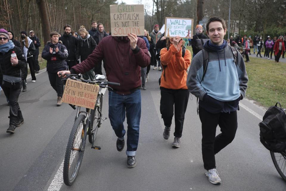 protests against tesla factory expansion plan in germany